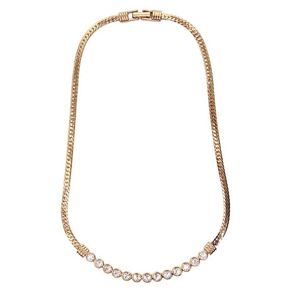 Vintage Swarovski Crystal Gold Plated Necklace Collar Choker Flat Snake Chain - Picture 2 of 15